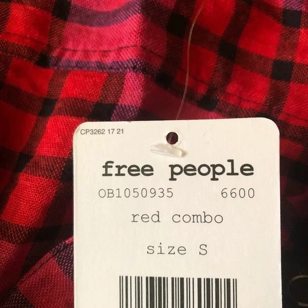 Free People plaid red combo button down shirt - Picture 11 of 11
